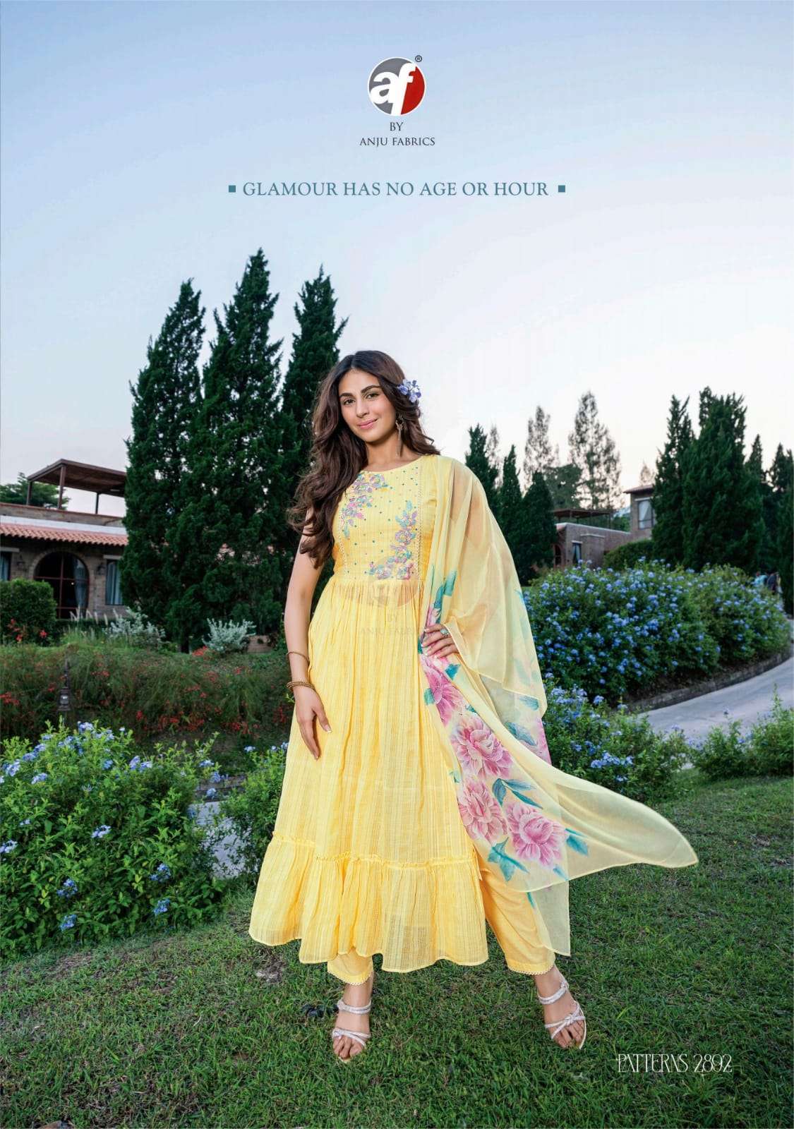PATTERNS VOL 2 MUL COTTON MULTY COLOR THREAD EMBROIDERY HANDWORK KURTI WITH PANT AND ORGANZA DIGITAL DUPATTA BY AF BRAND 1002